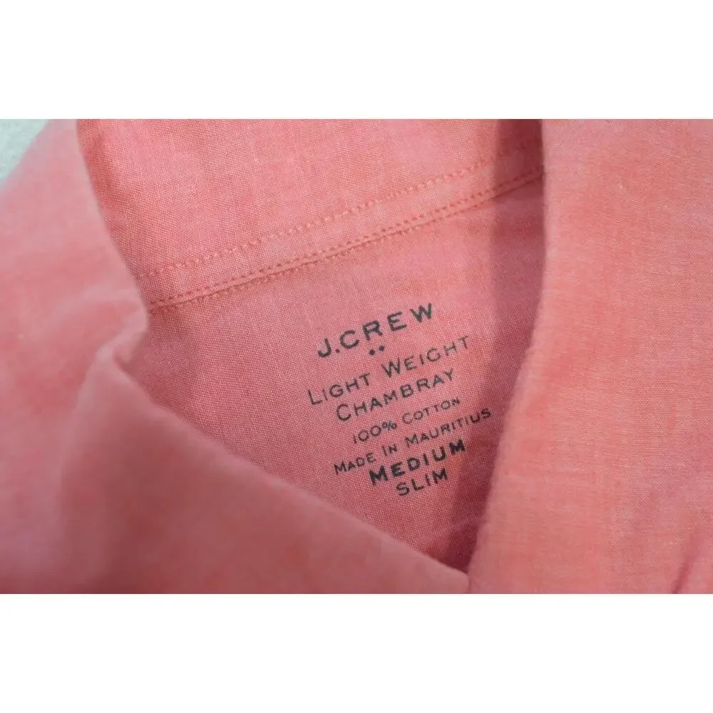 J‎ Crew Light Weight Chambray Dress Shirt Pink Slim Fit Button Up Mens Medium